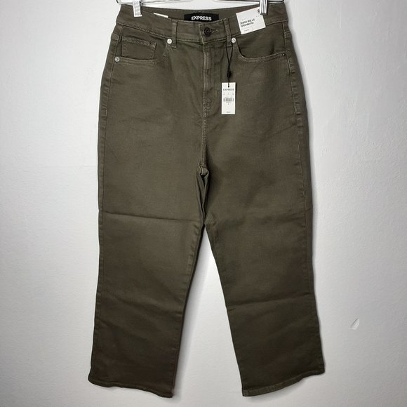 Express | Super High Waist Wide Leg Cropped Jeans - Picture 1 of 6